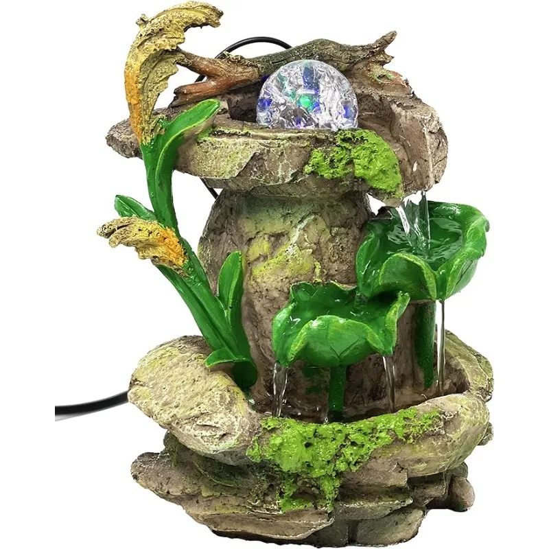 

Tabletop Fountain Forest Waterfall Cascading Lotus Leaves