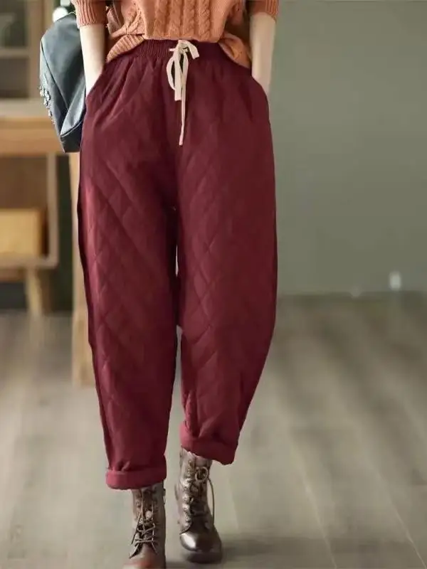 Spodnie damskie Thiened down Fce, bawełniane, typu harlan, z wysokim stanem, długie spodnie, modna odzież wierzchnia, spodnie zimowe dla mamy, ciepłe.