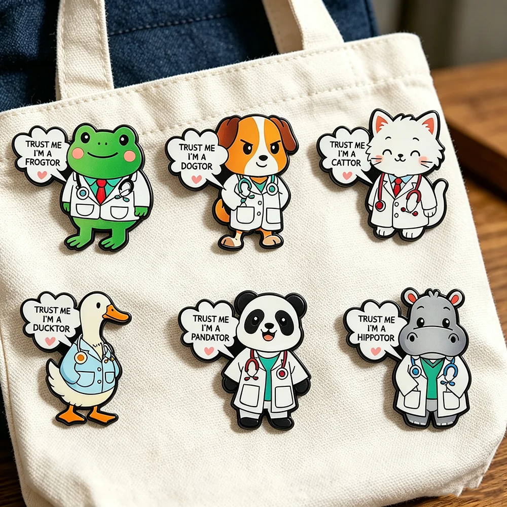 6Pcs Animal Doctor Pun Enamel Pins Set Cute Funny Cartoon Badges Lapel Brooches for Doctors - Cartoon Badges for Backpack view 5