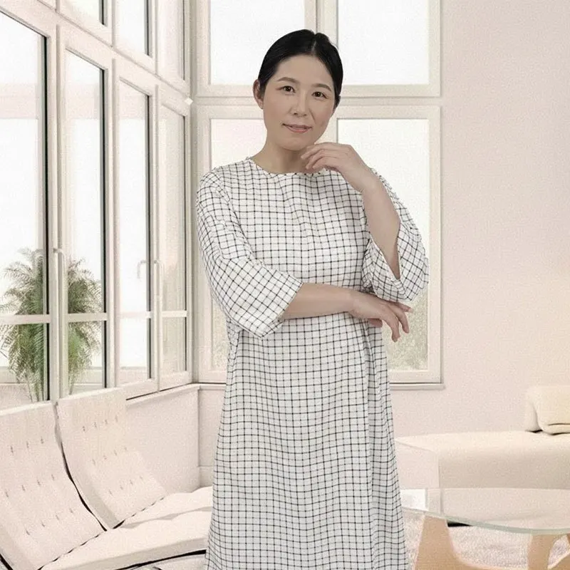 Adaptive Rear-Tie Patient Gown (Long/Short Sleeve) | Easy-Dressing Round Neck Hospital Wear for Nursing Access