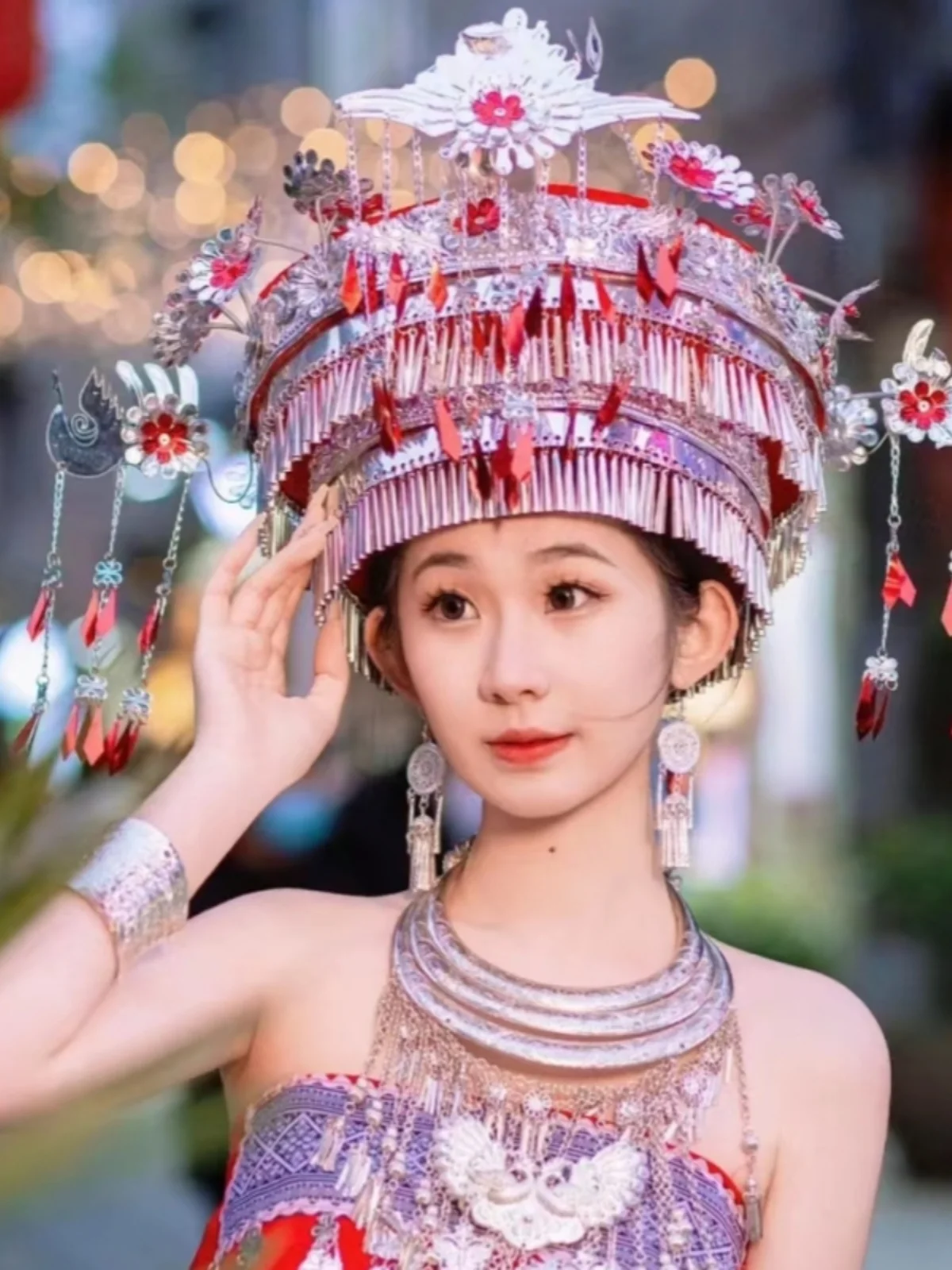 Miao amao headdress、シルバーハット、薄いジュエリー、ヘッドウェア