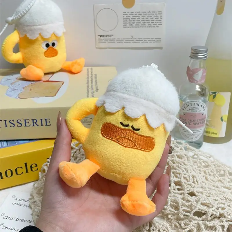 Cute Cartoon Beer Duck Plush Keychain Funnny Creative Yellow Duck Stuffed Doll Backpack Pendant Decoration Accessories Gifts