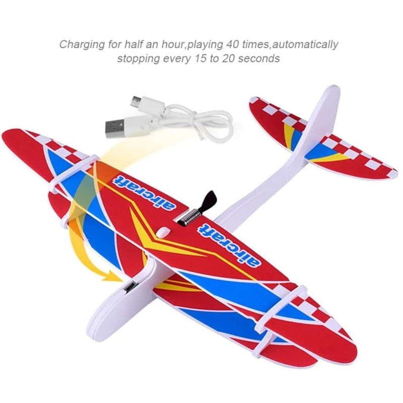 Outdoor Electric Foam Glider Hand Airplanes Capacitor with LED Light Aircraft Plane Model Kids Toys for Children Boys Gifts 