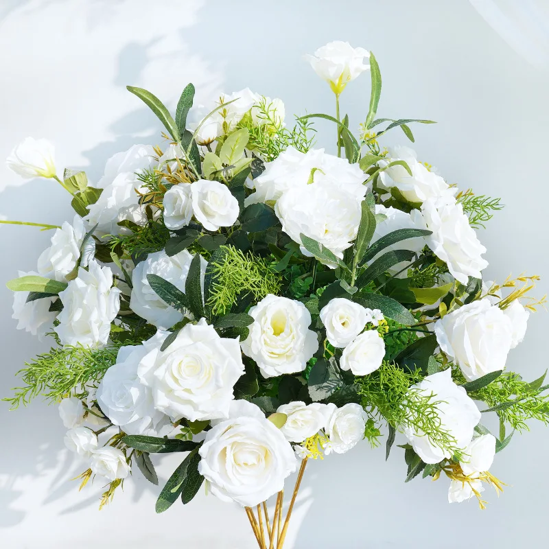 ورق زيتوني من الأوكالبتوس الأخضر خلفية لحفلات الزفاف مزينة بنقشة الزهور زينة على شكل قوس معلق على شكل زهرة كروية #6