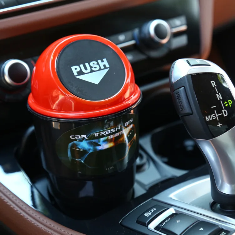 Mini Round Car Trash Can with Lid Portable Vehicle Garbage Bin Cup Holder Car Waste Container Waterproof & Versatile,