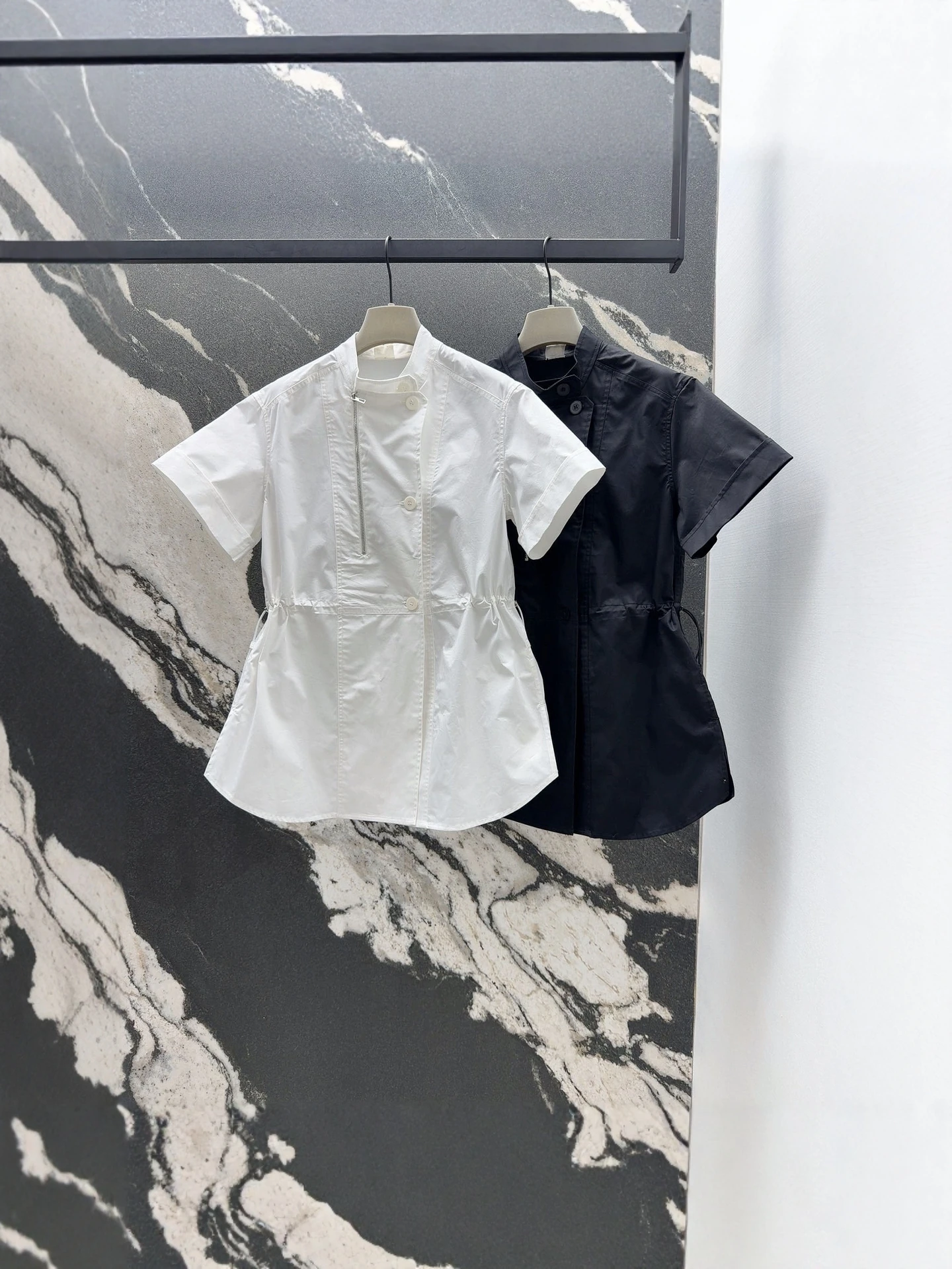 

Spring 2026 Women's Cotton Embroidered Shirt Dress Short Sleeve Stand Collar Button Detail Casual Loose Fit Breathable Skin-F...
