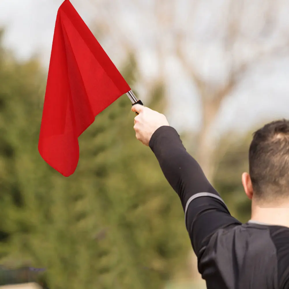 

2pcs Hand Crank Flags Bright Color Durable Cloth Referee Signal Soccer Stainless Handle Traffic Warning Sports Racing