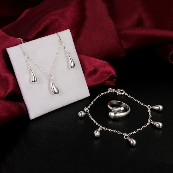 Hot 925 Sterling Silver water drop pendant necklace bracelet earrings rings Jewelry set for women Party wedding Christmas gifts
