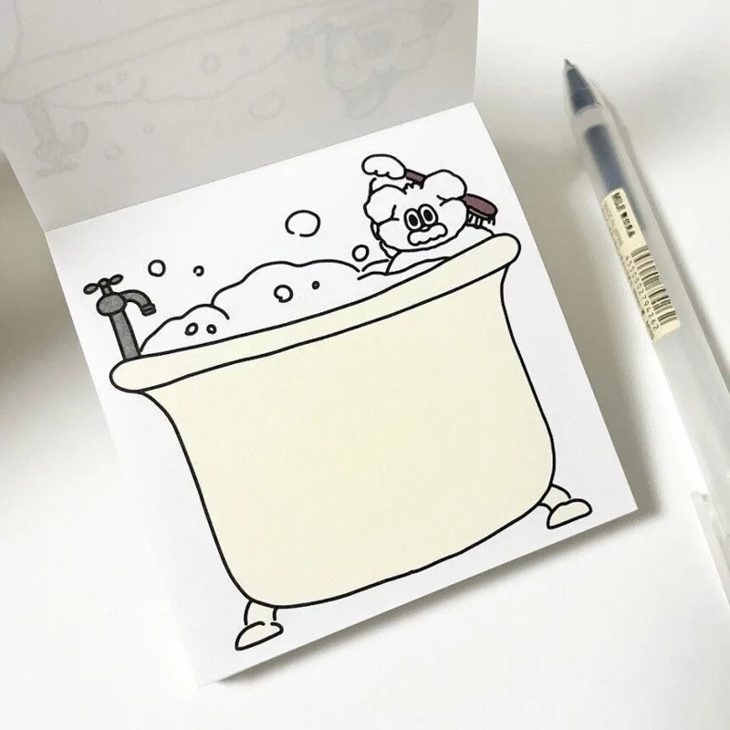 Cartoon Brief Strokes Cat Memo Pad Cute Fish Tank Bathtub Mini Notepad Kawaii Message Paper Student School Stationery 50 Sheets