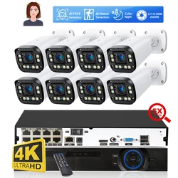 HD 4K 2.7mm-13.5mm 5X Auto Zoom Security Camera System 8MP Face Detect Color Night Vision IP Camera POE Video Surveillance Set