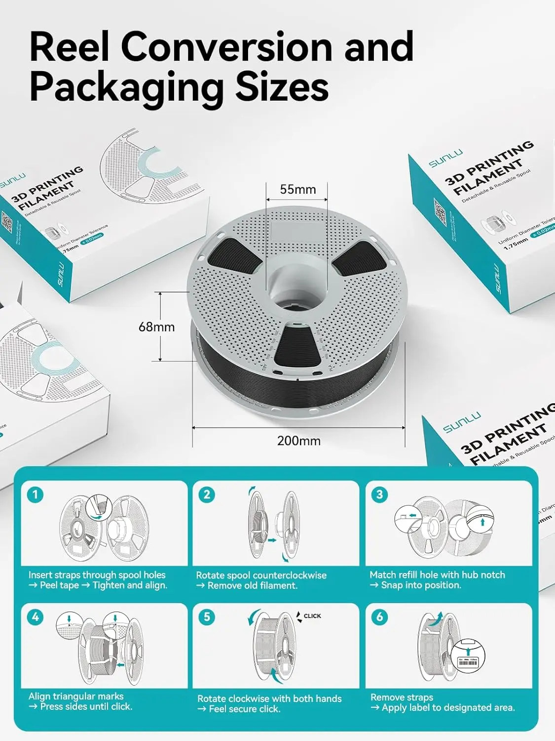 خيوط SUNLU ASA 1.75 مم 1 كجم (2.2 رطل) خيوط طابعة ثلاثية الأبعاد صعبة مقاومة للأشعة فوق البنفسجية/المطر/الحرارة من الاتحاد الأوروبي/الولايات المتحدة/المملكة المتحدة #6