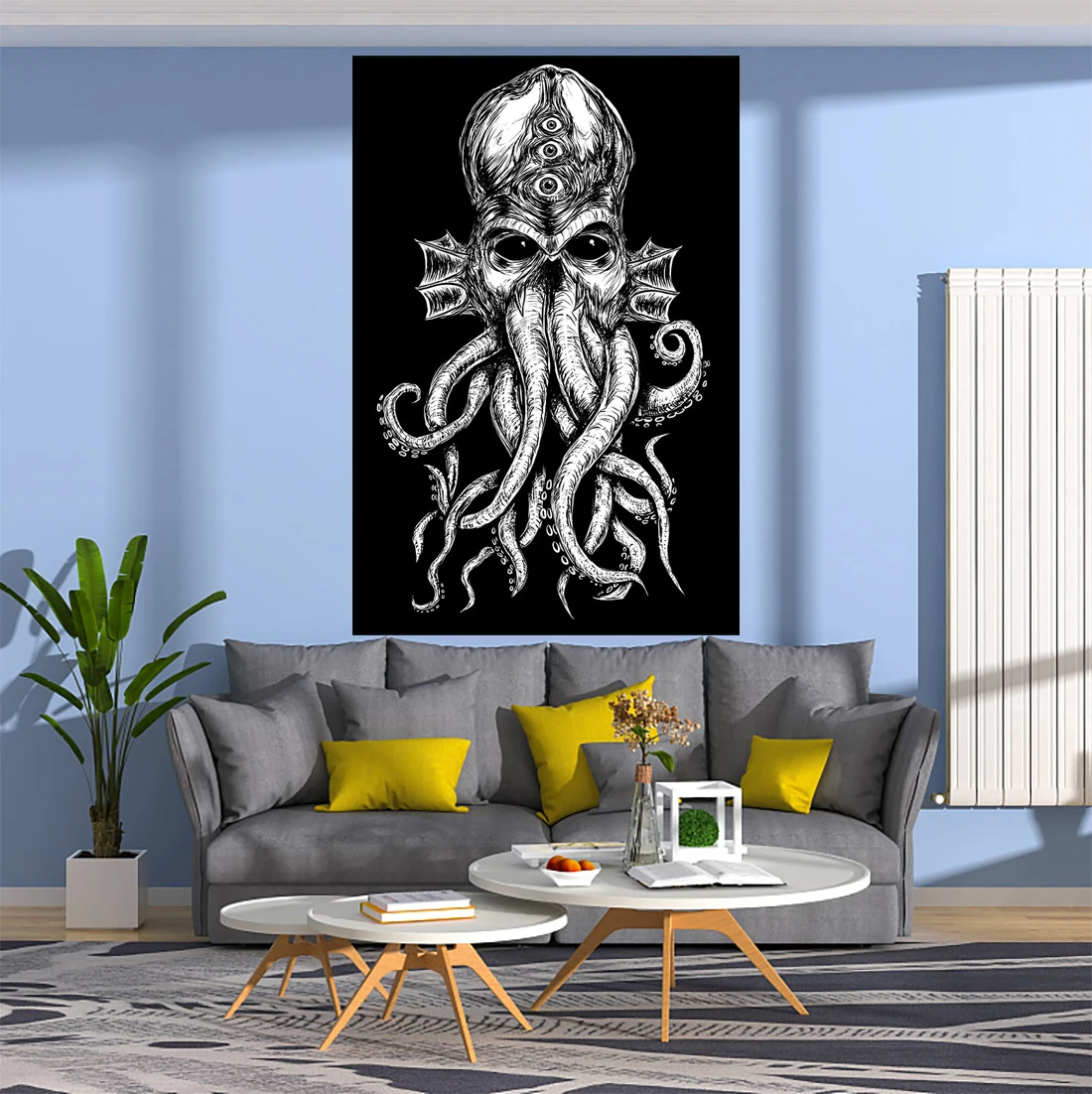 Cthulhu Mythos Tapestry Black And White Hippie Printed Wall Hanging Carpets Bedroom Or Home For Decoration