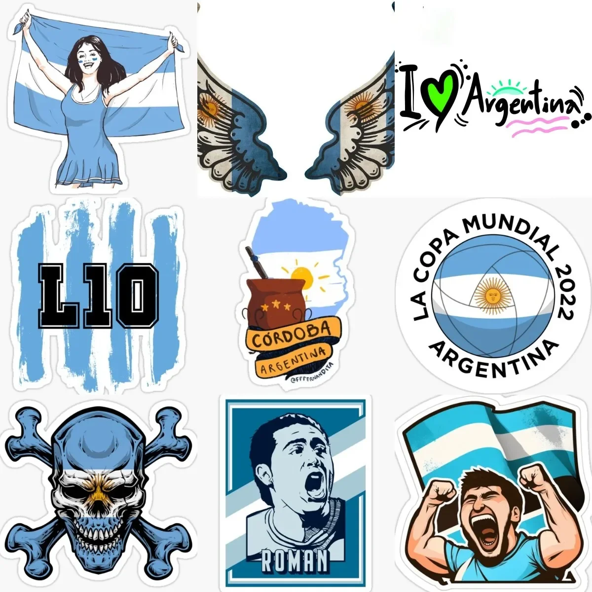 

Argentina Flag Map National Emblem Football Skull Creative PVC Sticker for Covered Scratch Decorate Bicycle Wall Room Truck Car