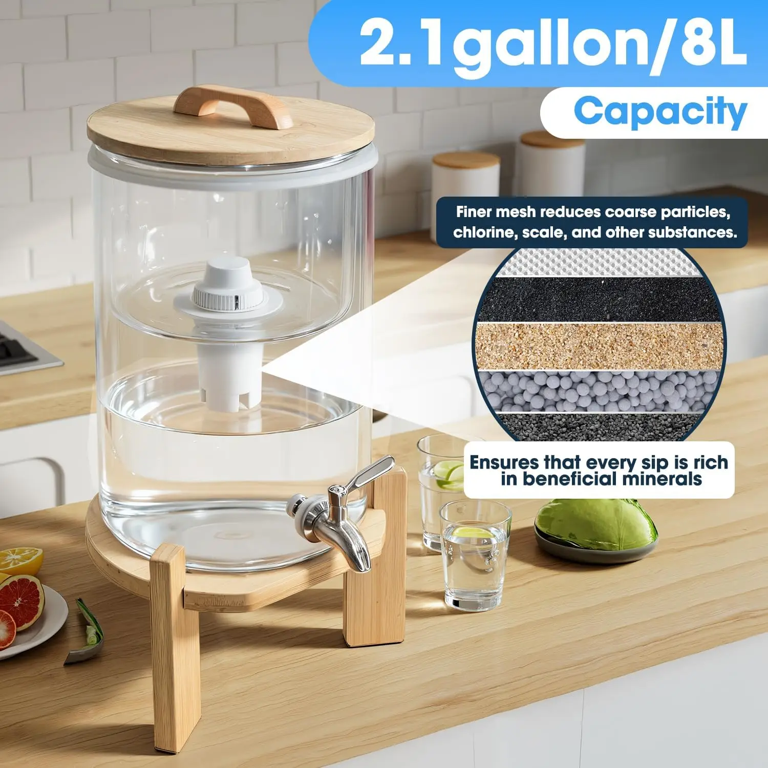 Water Purifier,2026 Gravity Glass Filter,Water Dispenser,Countertop Maifanstone,Purifier System,Glass Home Filtration