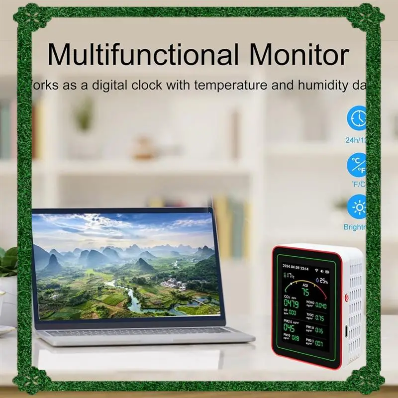 Monitor de calidad del aire con entrega en 24 horas, probador inteligente de calidad del aire 15 en 1 con PM CO 2 CO TVOC HCHO, pantalla de temperatura y humedad B