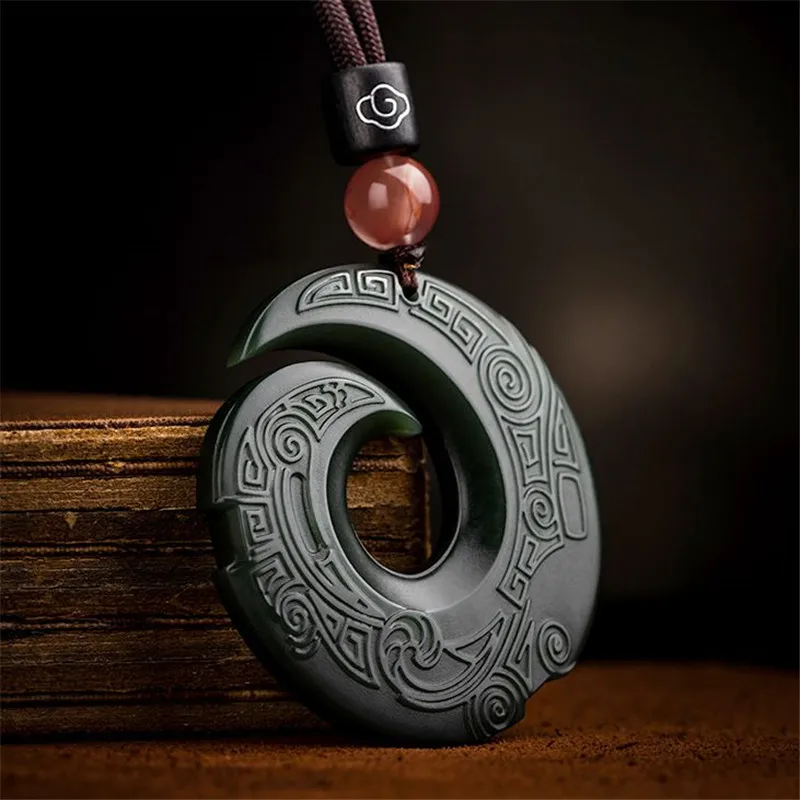 Natural Dark Green Hetian Jade Necklace Pendant with  Silver Cloud Women Jade Jewelry with Rope Chain