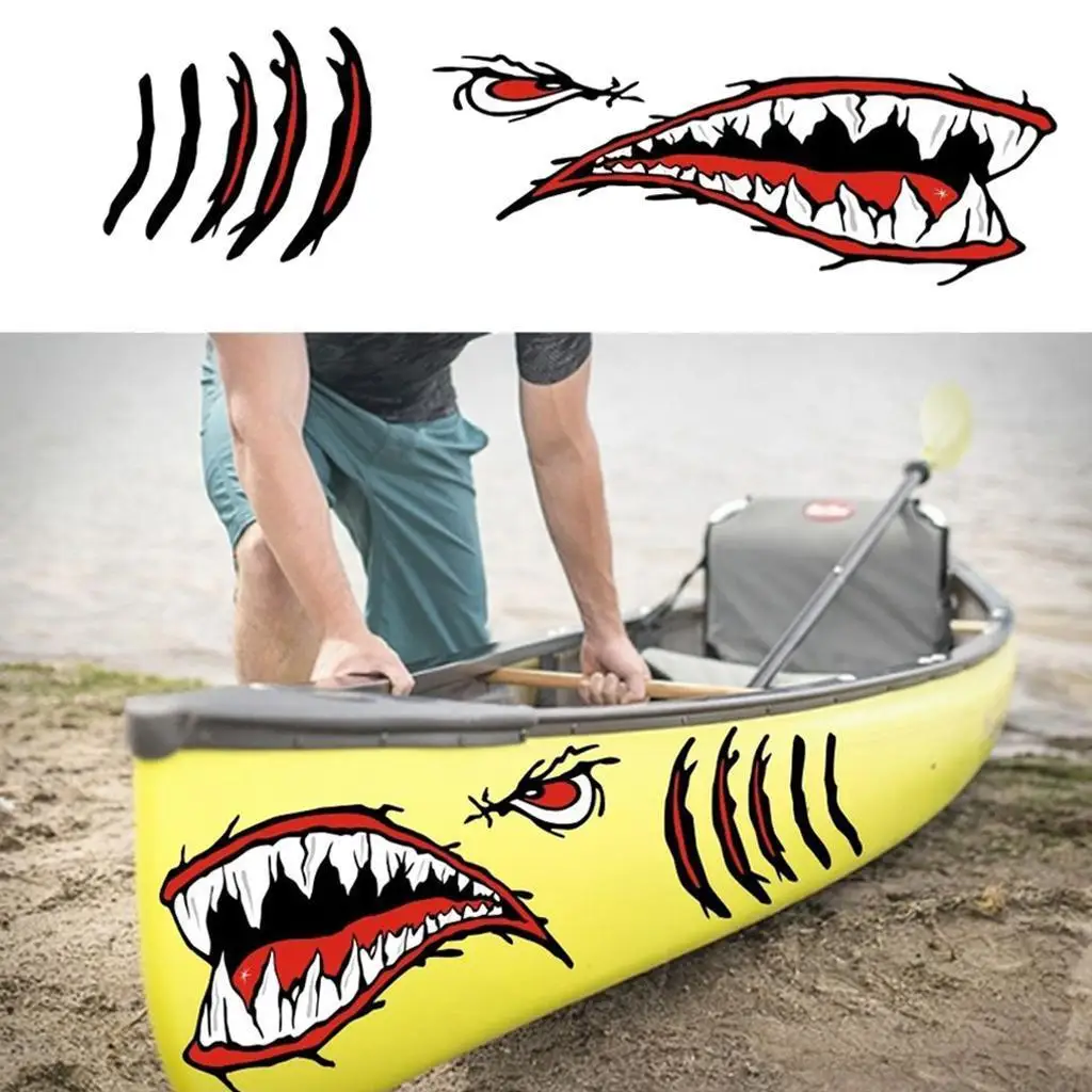 

2 Pieces Large Vinyl Shark Teeth Mouth Eyes Gill Decal Sticker