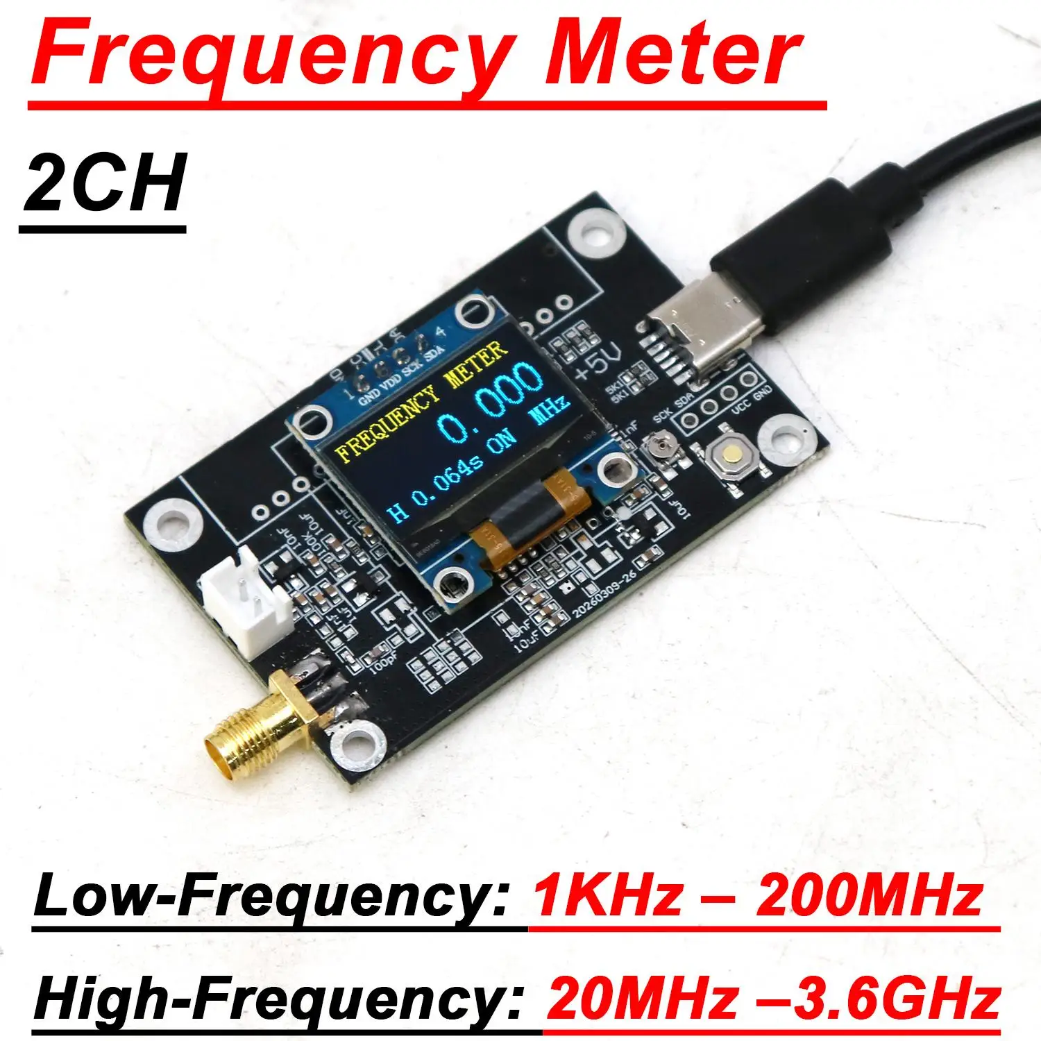 2-channel OLED Frequency Display 1KHZ-3.6Ghz Frequency Meter RF Signal Tester 433Mhz 868Mhz 2.4Ghz Digital Frequency Counter