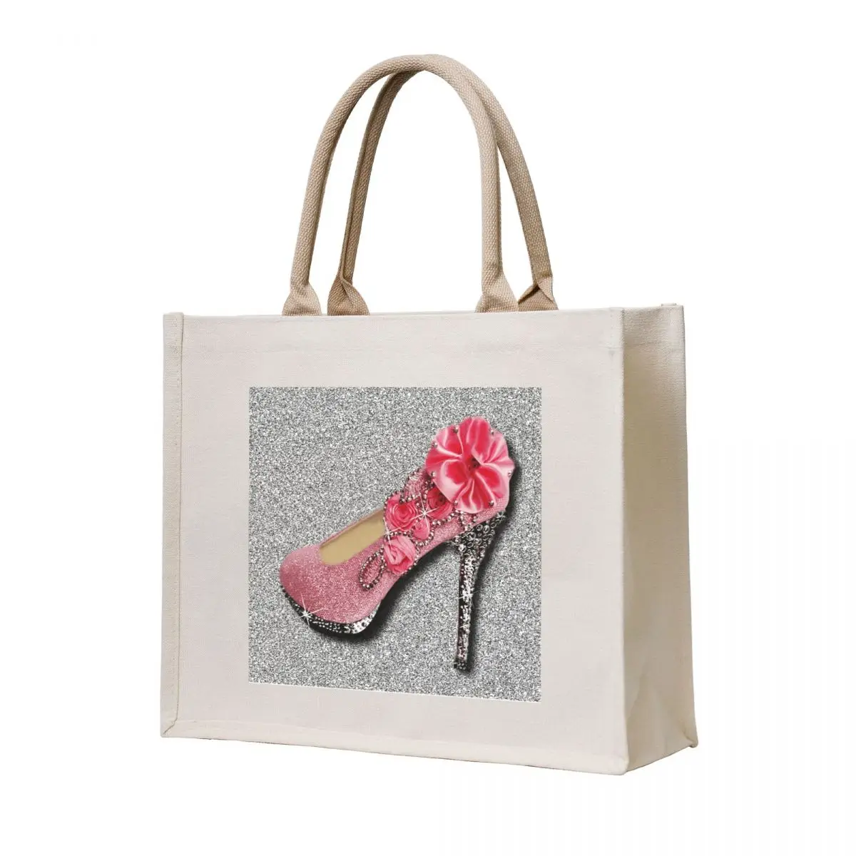 ROSE GLITTER FASHION HIGH HEEL SHOE Tote Bag custom canvas bag handbag Women's shopper bag