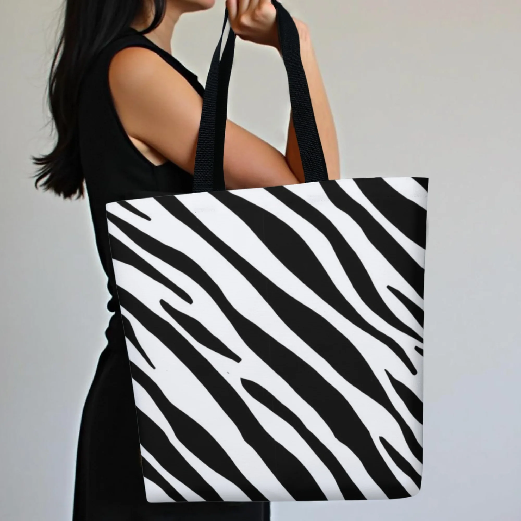 Eco-Friendly Zebra Print Canvas Tote Women Bag Black & White Animal Illustration Bag for Women Ideal for Eco-Conscious Users