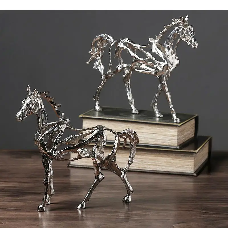 Metal Horse Handicraft Furnishings Animal Statue Silver Hollow Out Skeleton Craft Sculpture Modern Home Decoration