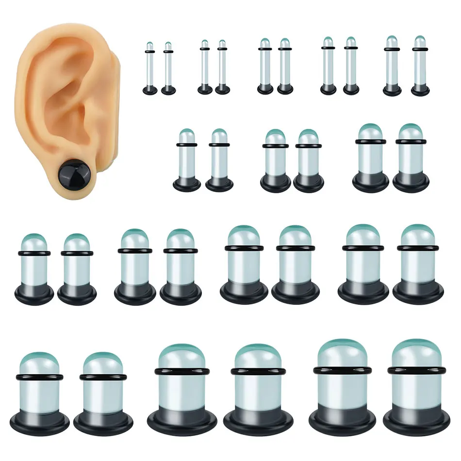 2pcs Glass Ear Gauges Stretching Kit Short Taper Expander 1.6-16mm Stretching Plugs with Rubber Rings Ear Piercing Jewelry