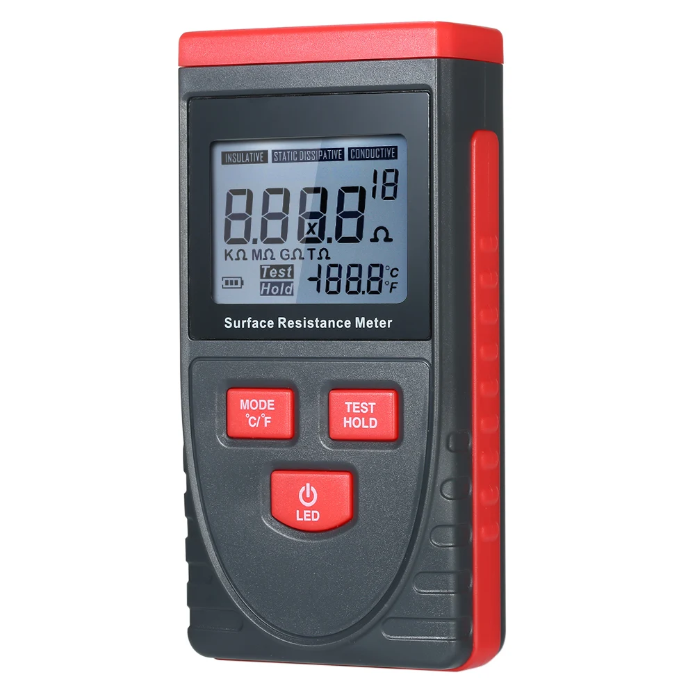 

Handheld Surface Resistance Meter Anti-static Insulation Resistance Tester with LCD display Temperature Measurement and Data