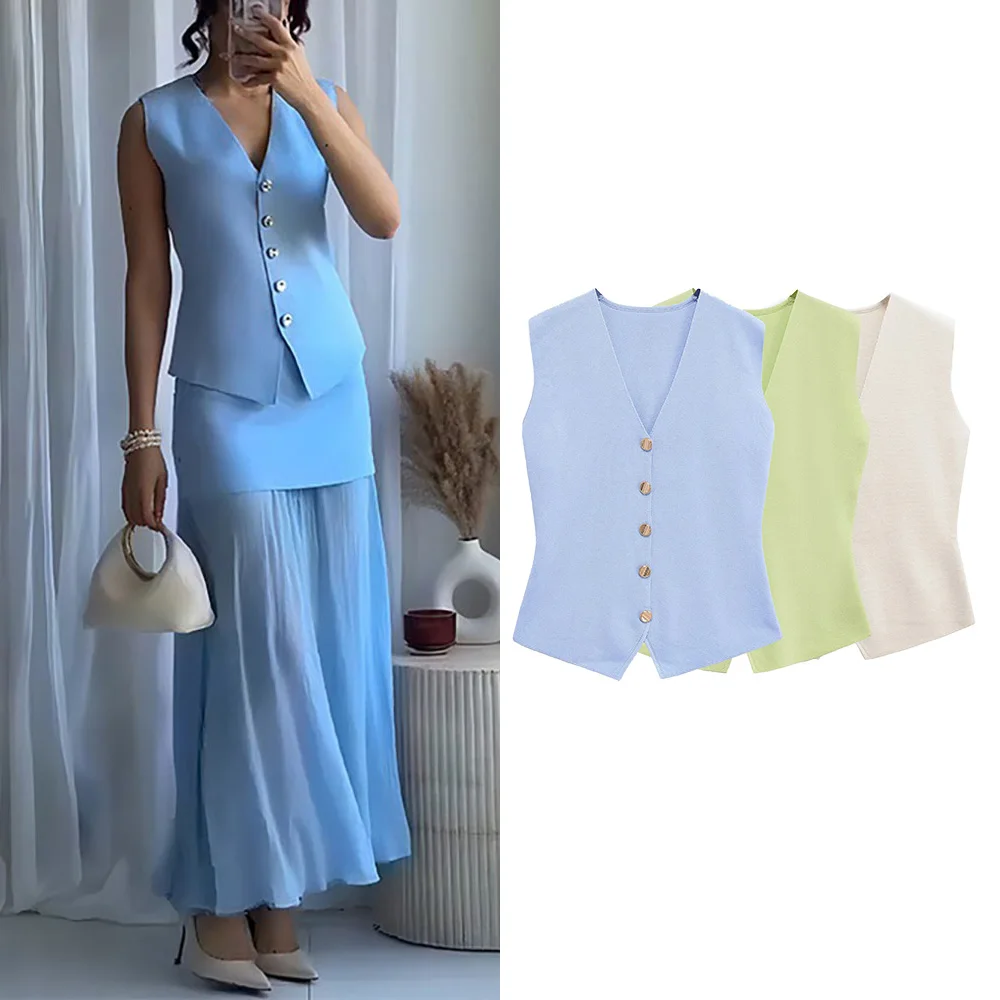 

EDSA женский однотонный вязаный жилет, жилет, топ, однобортный топ без рукавов с v-образным вырезом, летние осенние топы на бретелях