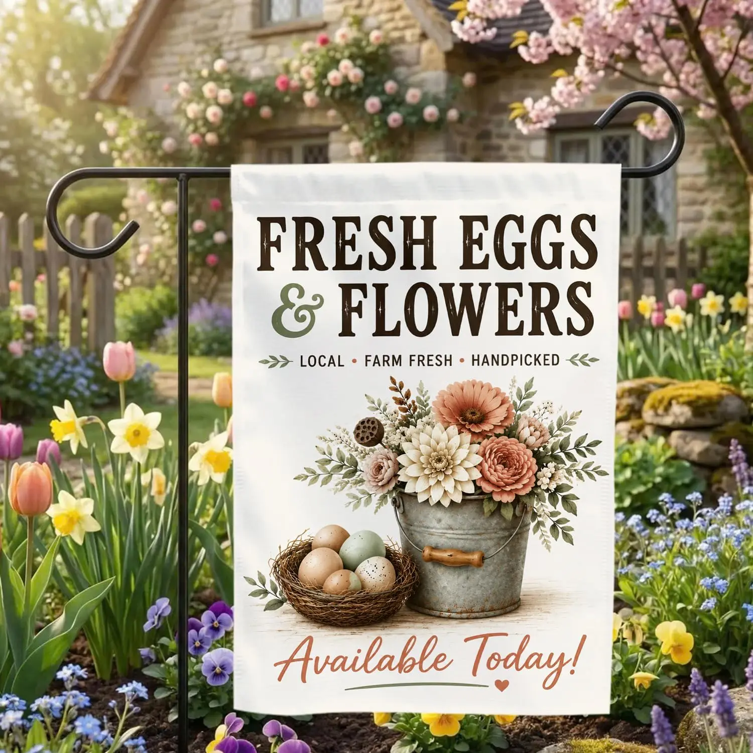 MAIANEY Flower Market Garden Flag, Fresh Flowers Stand Outdoor Banner, Farmers Market Floral Porch Decor, Blooming Garden Ya xxl