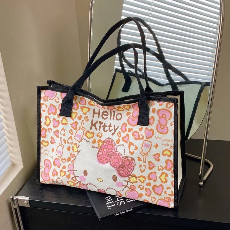 

Сумка-тоут для девочек с героями мультфильмов, сумка на плечо Hello Kitty, женская сумка на плечо Sanrio, сумки с милым котом, повседневная сумка большой вместительности