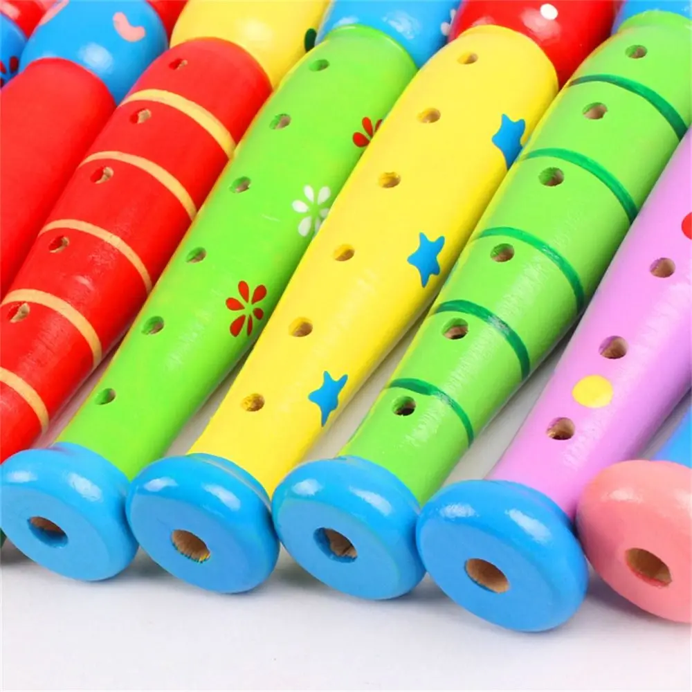 Learning Colorful  Music  Baby for Children Musical Instrument Short Flute Cartoon Flute Wooden Flute 6-Holes Recorder