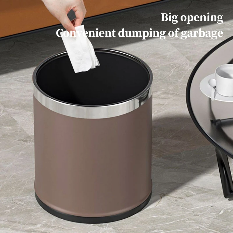 10L Stainless steel light luxury open top trash bin ,double layers metal  garbage bin for bedroom,office,hotel