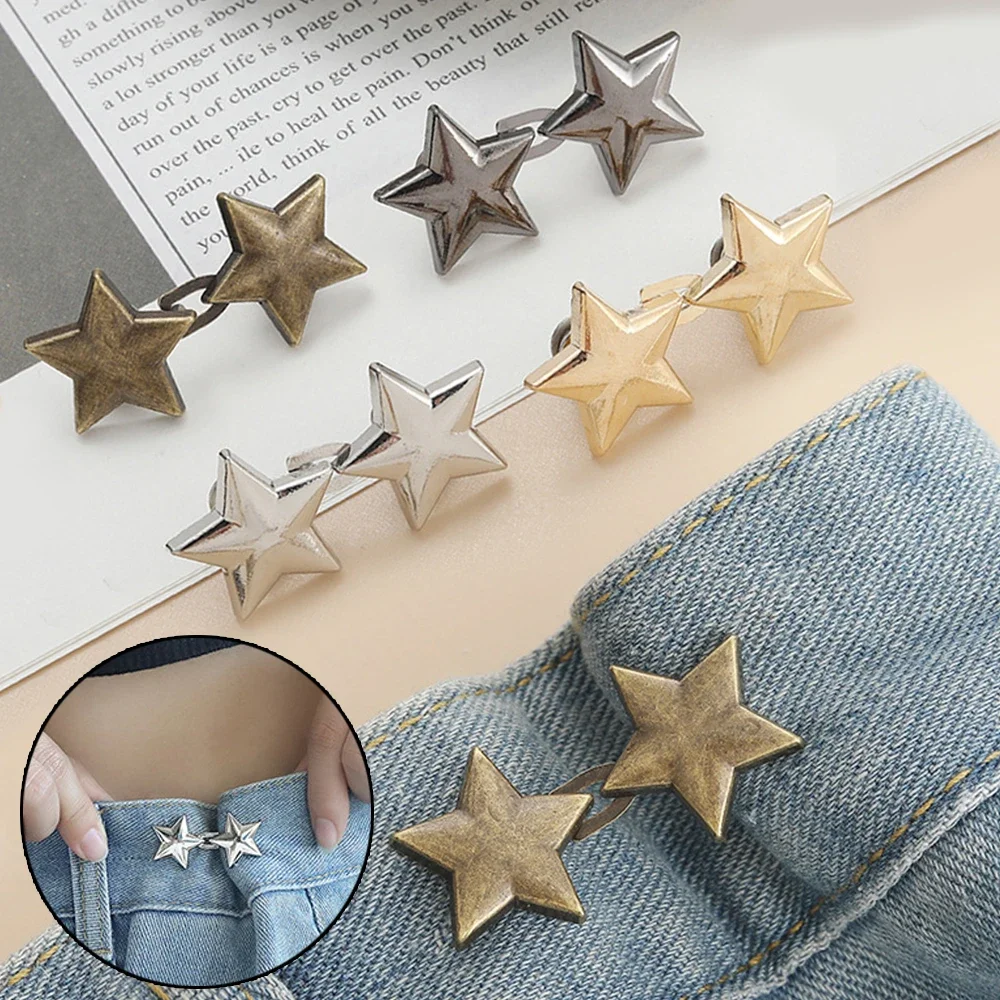 3pair Five Star Waist Buckle Detachable Pant Clips Jeans Button Snaps Simple Adjustable No Sewing Waistband Clothing Accessories