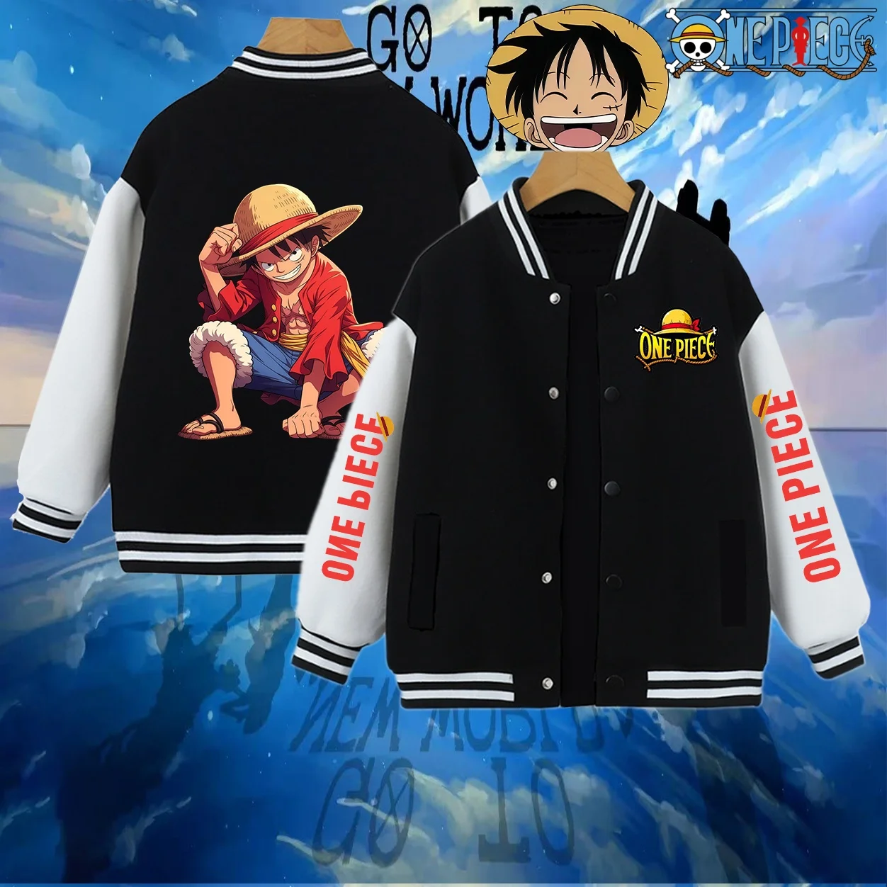 

Autumn Winter One Piece Children Kids Jacket Boys Luffy Anime Baseball Uniform Fashion Streetwear Unisex Sport Outerwear Gift