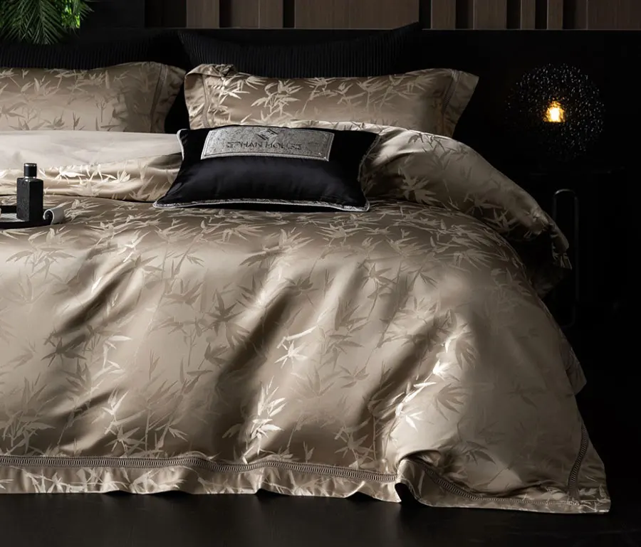 Elegant classic jacquard bamboo bedding set,full queen king chinoiserie cotton home textile bed sheet pillow case duvet cover