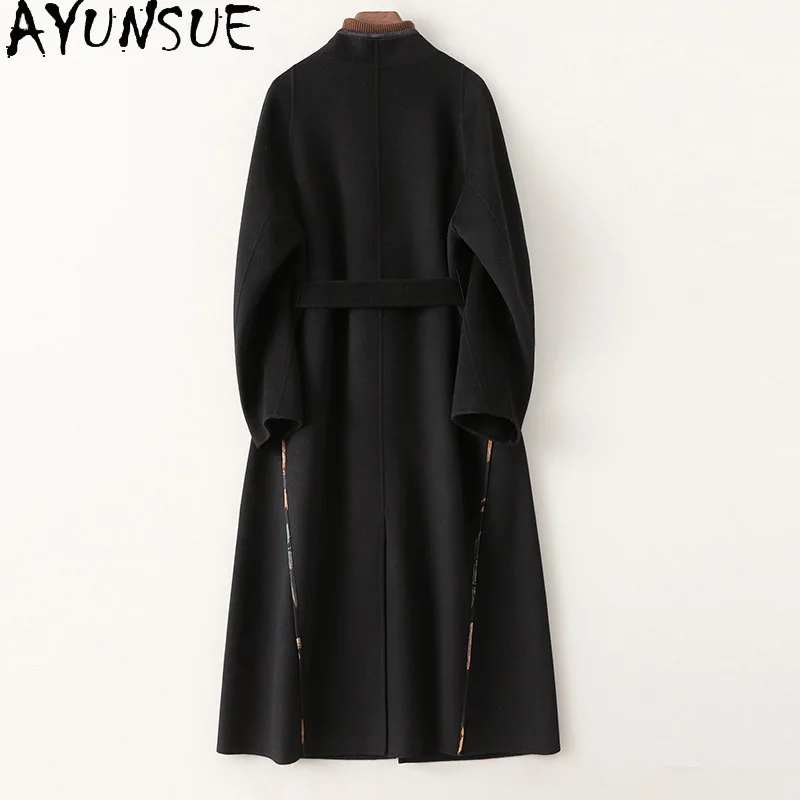 AYUNSUE 80% Real Wool Coats for Woman Winter Black Long Coat Women Fashion New in Outerwears Women Clothing Пальто Женское 2024