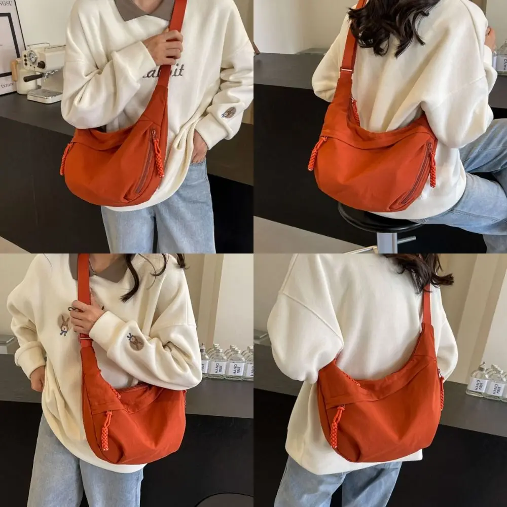 Neue Canvas-Umhängetaschen mit großer Kapazität, koreanische schlichte Sport-Hobos-Tasche, einfarbige leichte Dumpling-Tasche für Reisen – Detail 16