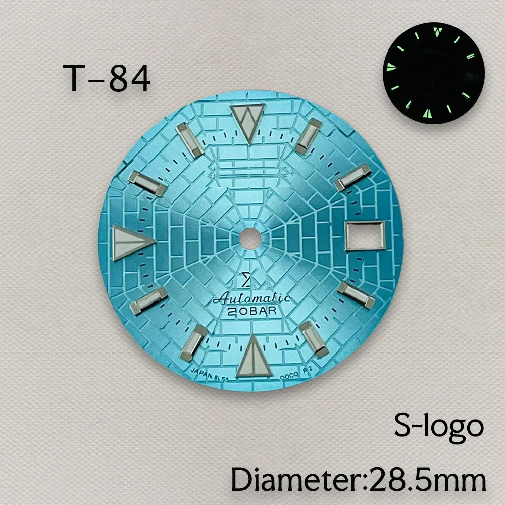 28.5mm NH35 Dial S Logo Sunray Dial Fit NH35/NH36 Movement 3/3.8 o'clock Crown Green Luminous  Spider Web Dial