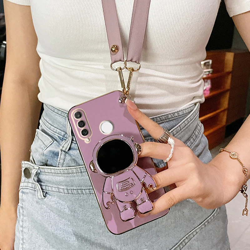 Astronaut Crossbody Lanyard Phone Holder Case For Huawei P smart Plus Y7 Y9 Prime 2019 2020 2021 Psmart Z Pro Stand Back Cover