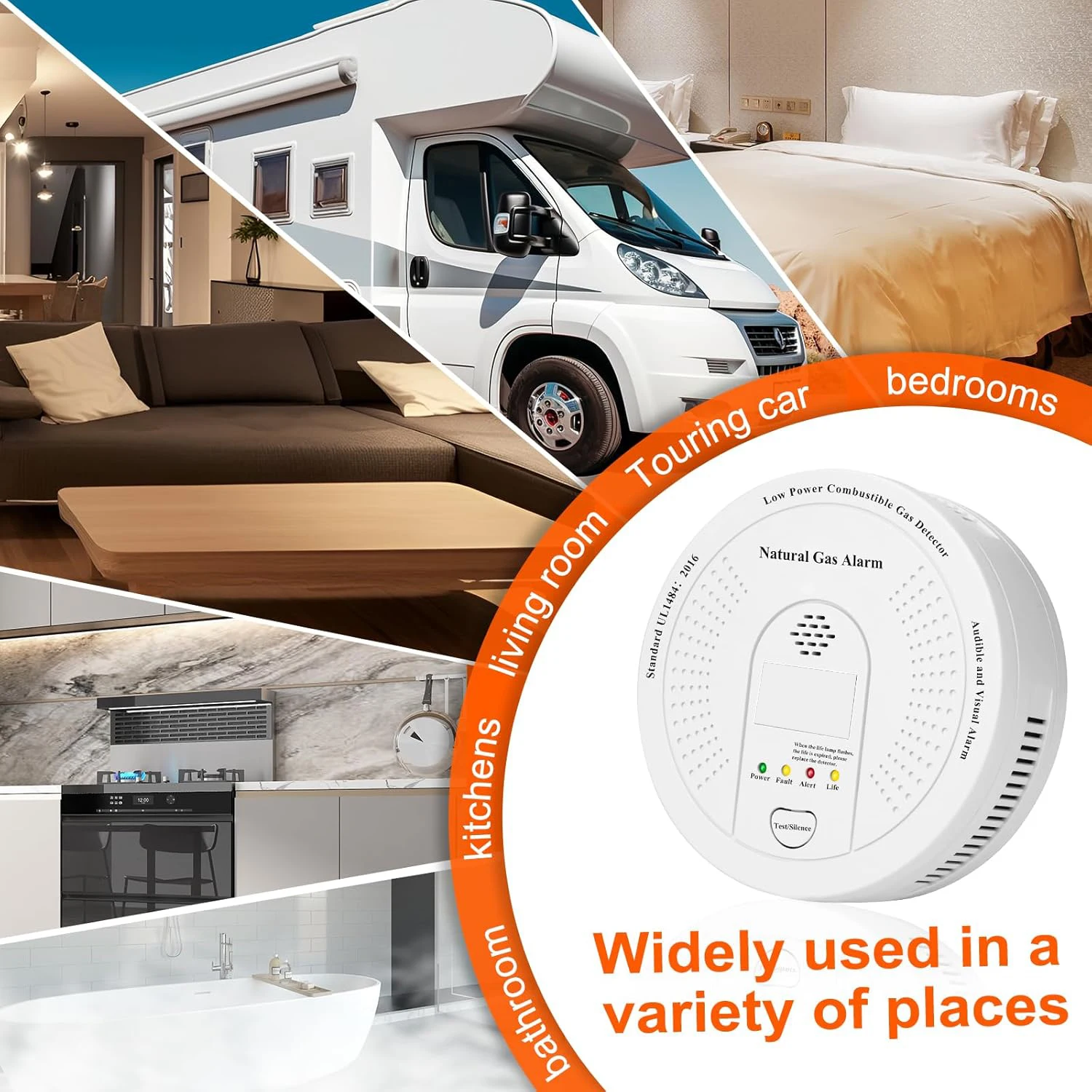 Natural Gas Detector CH4, Combustible Gas Methane Alarm Battery Powered with Light & Audible Indicator,Home Kitchen Gas Detector