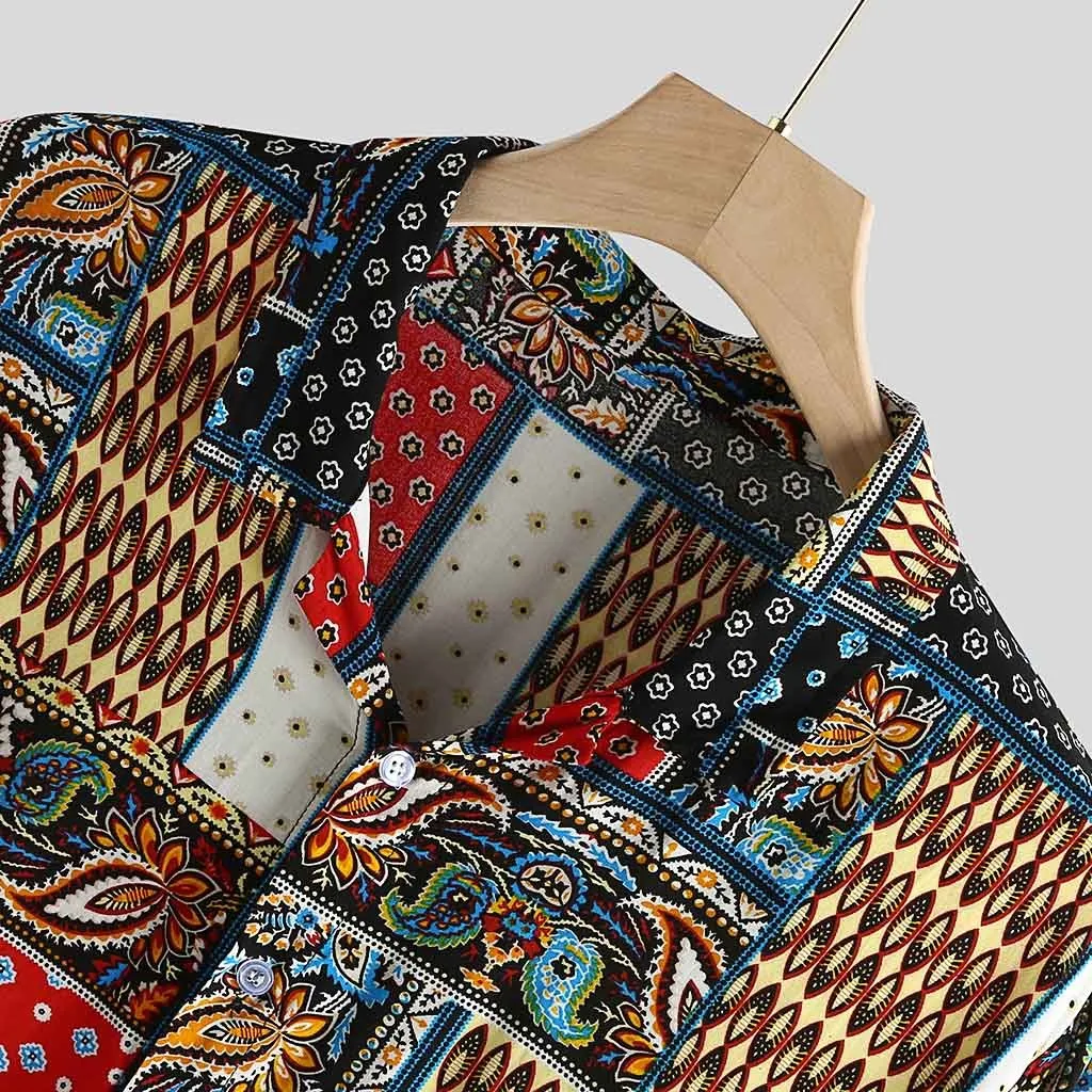 Men\'s Shirt Short Sleeve Ethnic Style Printed Shirts Folk Pattern Floral Shirt Summer Hawaiian Holiday Short Sleeve Tops