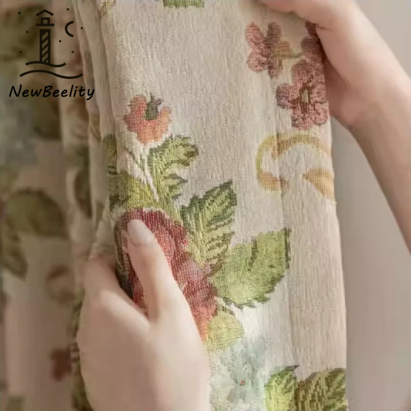 American Thickened Chenille Yarn-dyed Jacquard Blackout Curtains for Living Room Bedroom and Balcony Customized Finished Product