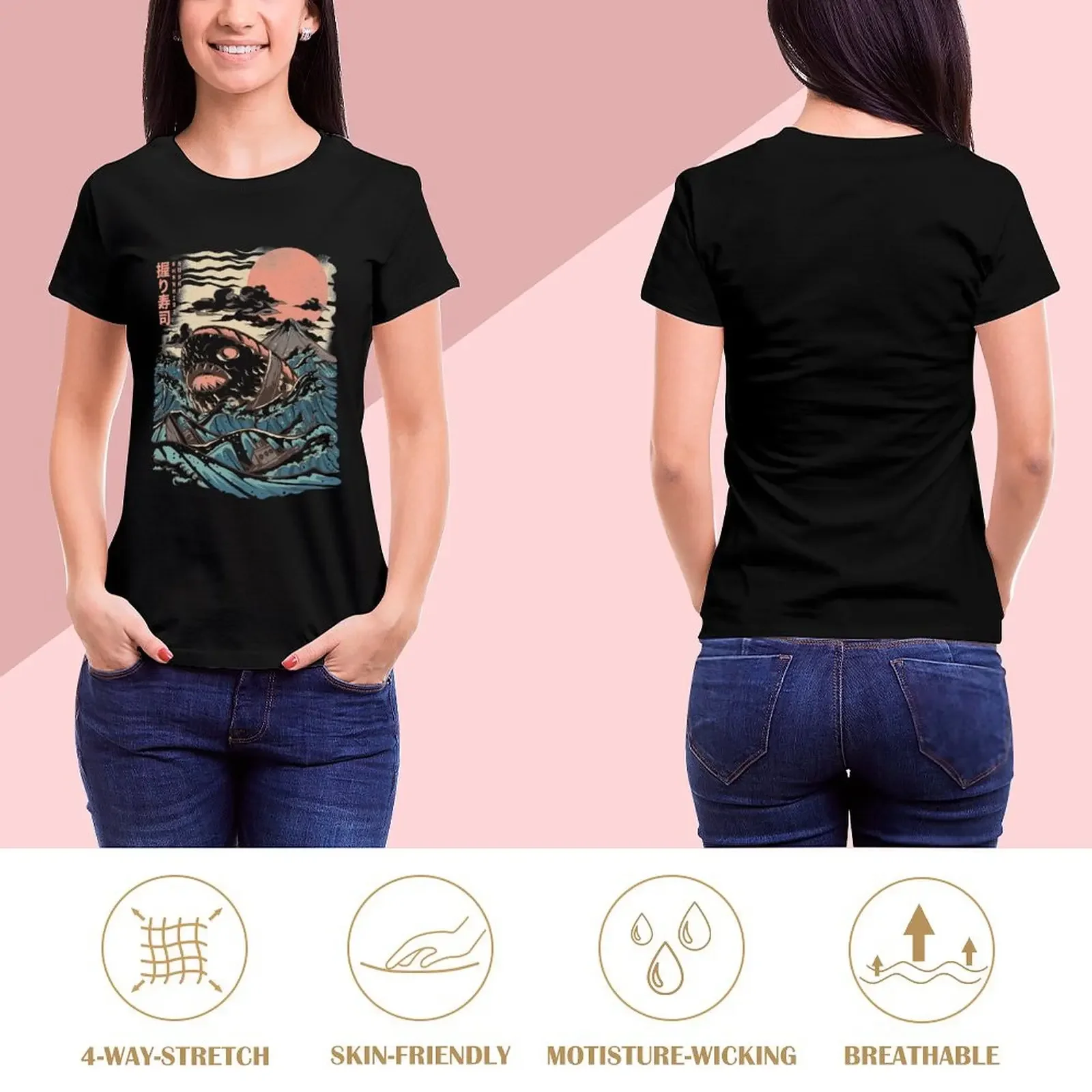 Sharkiri Sushi T-Shirt vintage clothes oversized aesthetic clothes anime rock and roll t shirts for Women