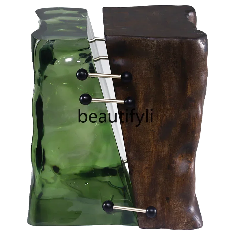 

Nordic light luxury transparent resin tea room stool model room living room household solid wood pier tea table square seat