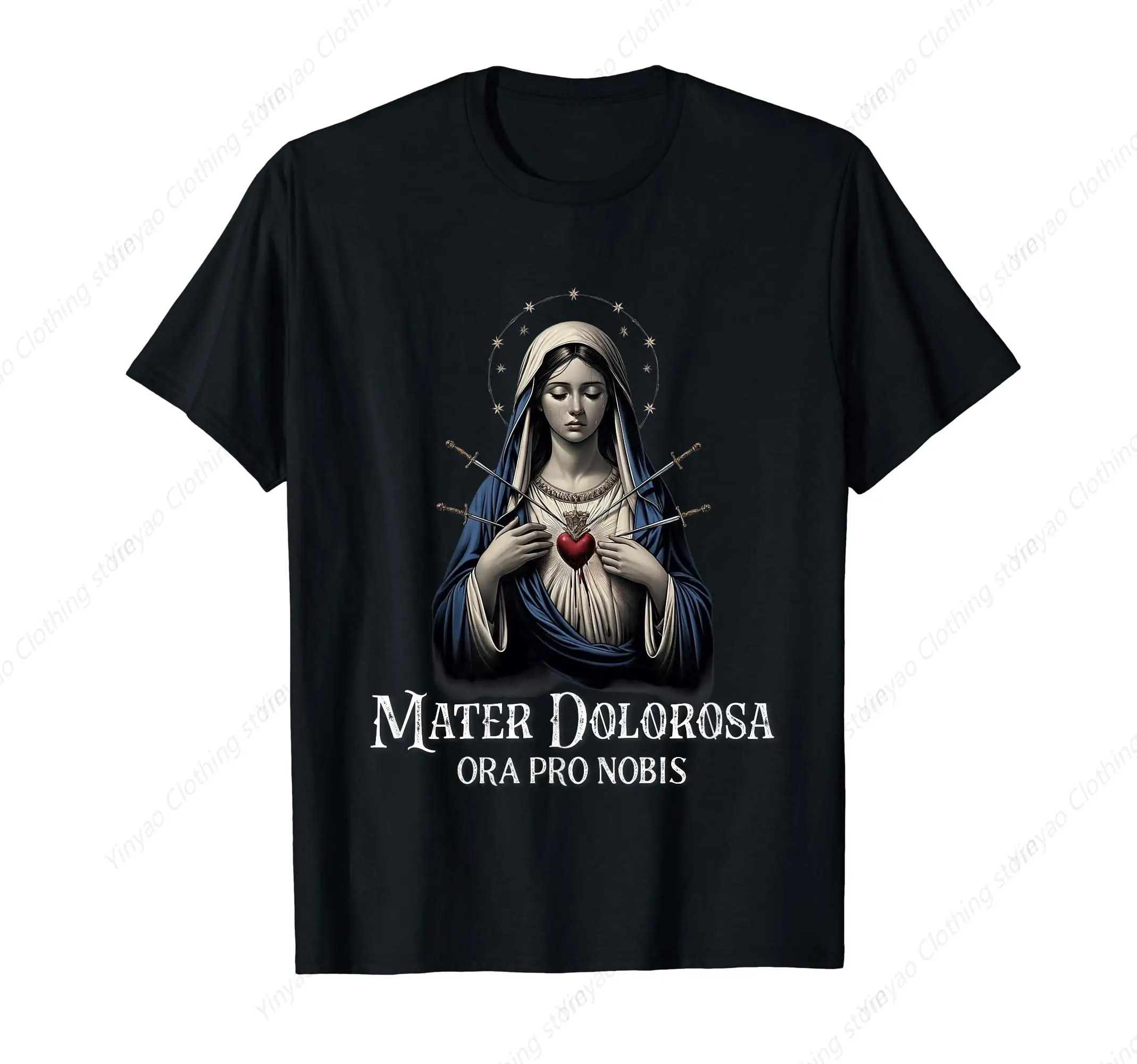 

Virgin Mary Catholic T-Shirt Print Design Short Sleeved Pure Cotton Daily Gift Shirt