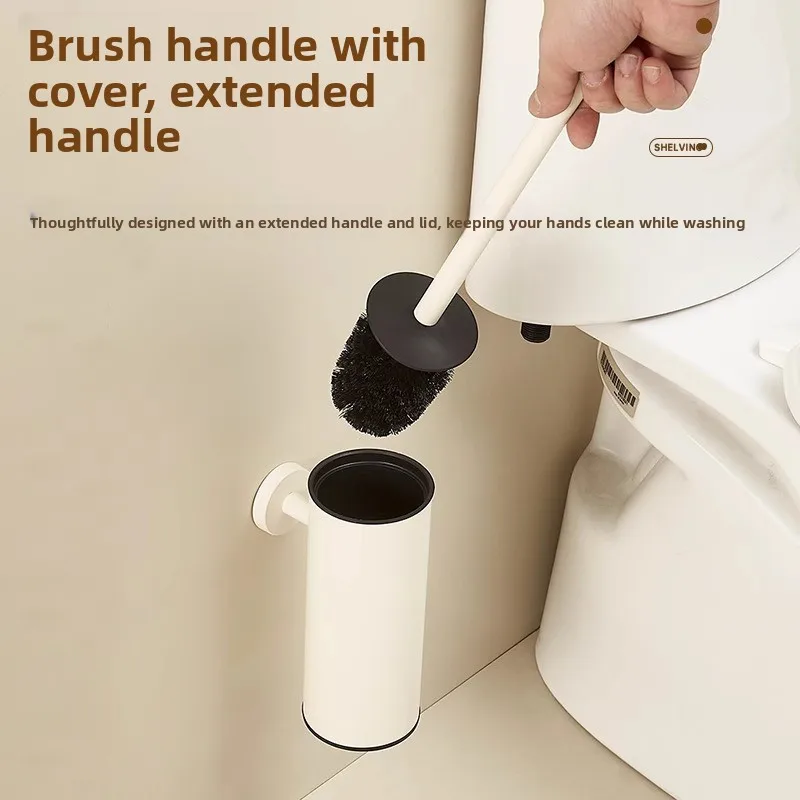 Stainless Steel Cream-Style Floor-Standing Toilet Brush Household Toilet Brush with No-Dead-Angle Design Bathroom Storage Rack