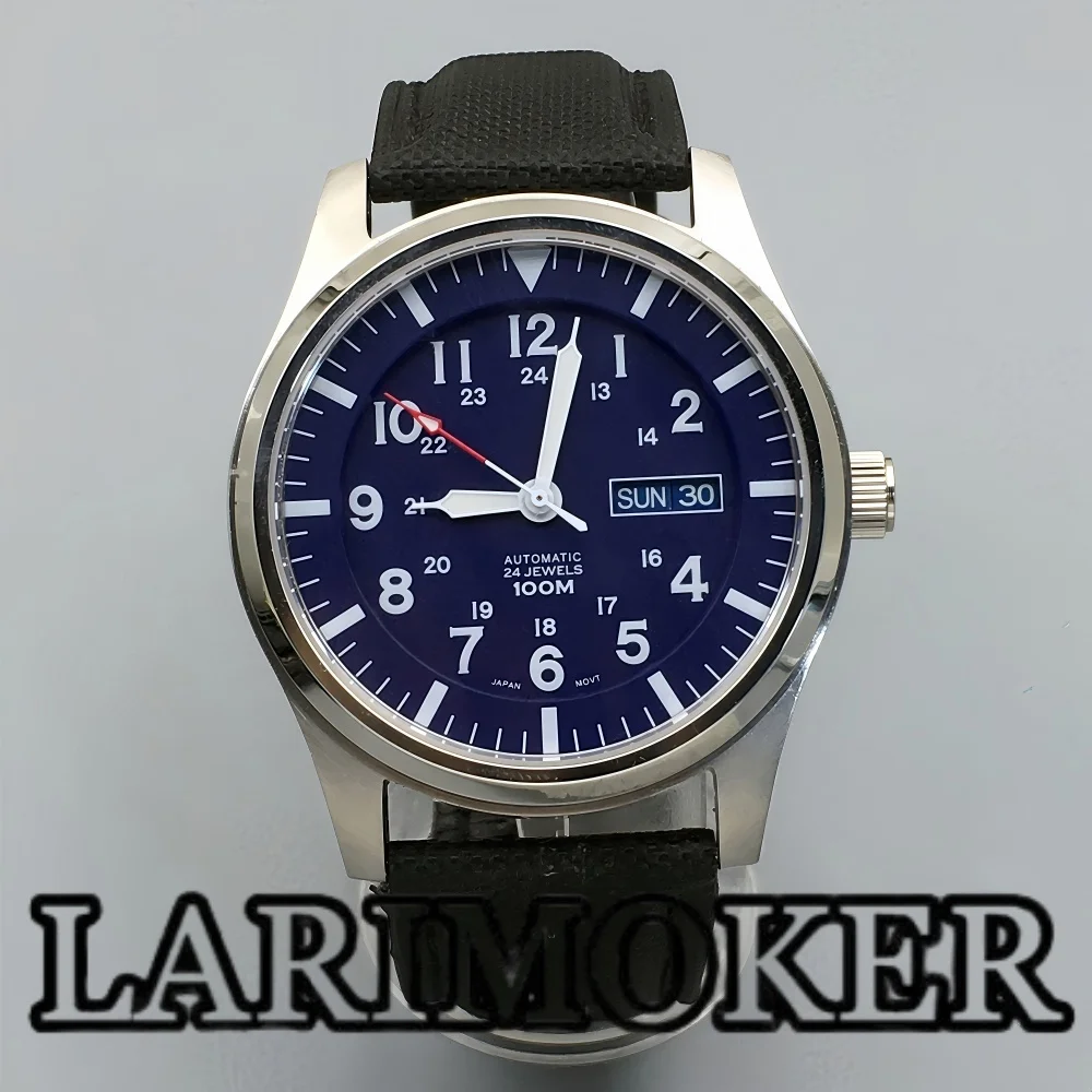 

LARIMOKER NH36 Мужские модные механические светящиеся часы для отдыха с кожаным ремешком, синий циферблат, водонепроницаемые часы с сапфировым стеклом и датой