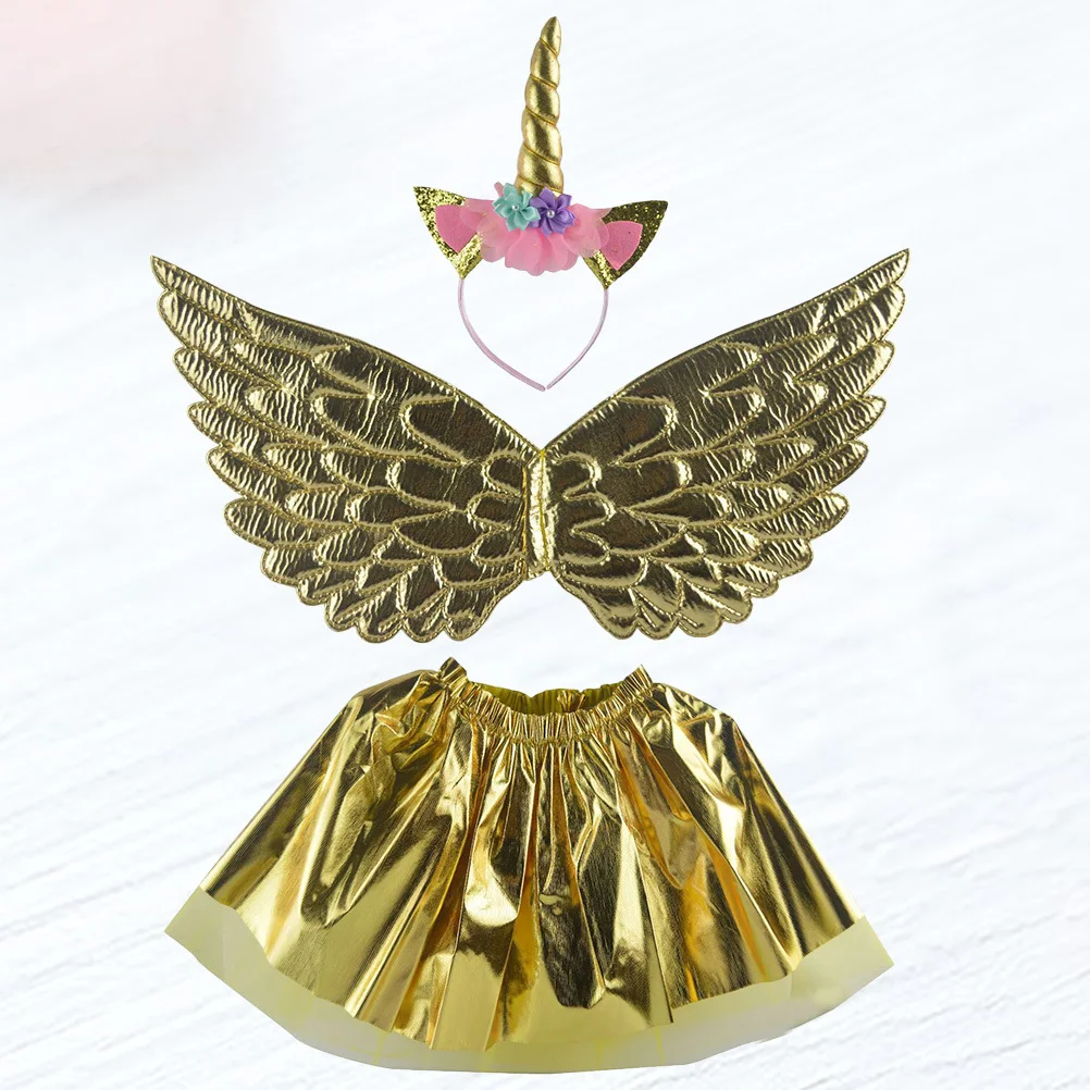 3-teiliges Einhorn-Stirnband-Kleid-Set für Kinder, Tüllrock, Prinzessin, Party, Kostüm, Bühnenaufführung, Ballettrock und Stirnband-Set