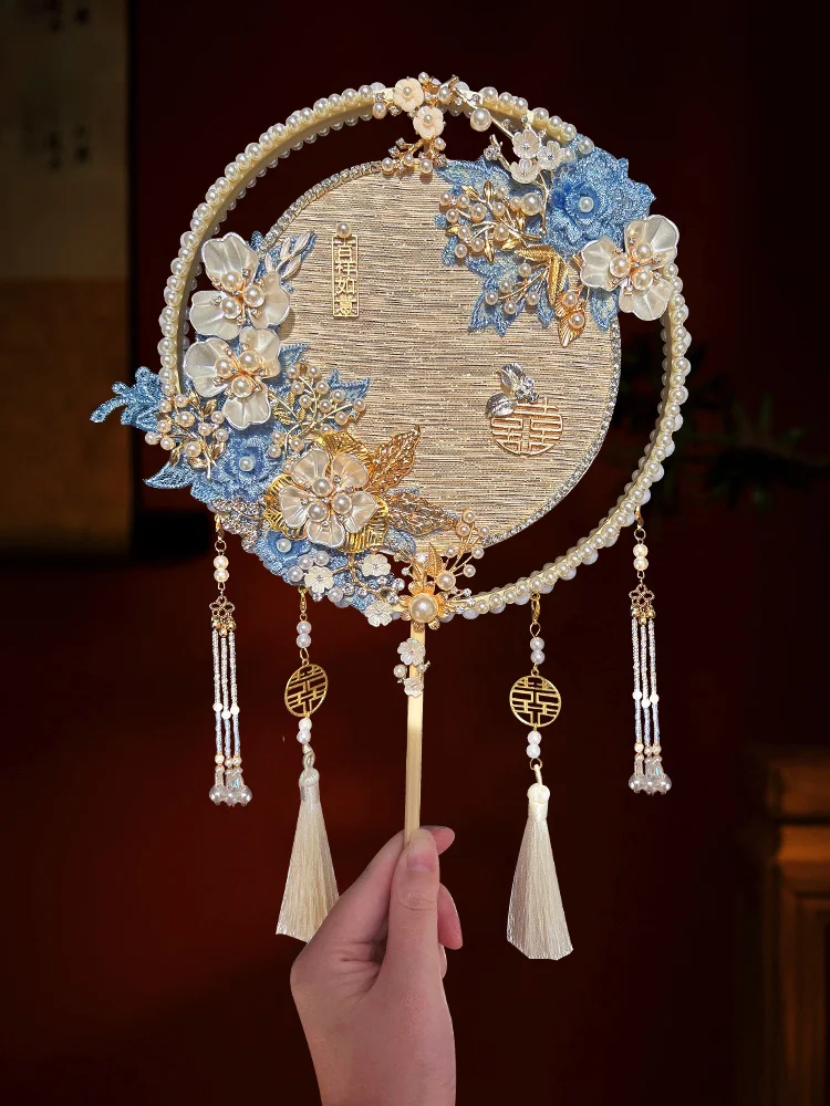 Group fan double-sided blue bride Chinese wedding handmade DIY gift bouquet wedding fan material package