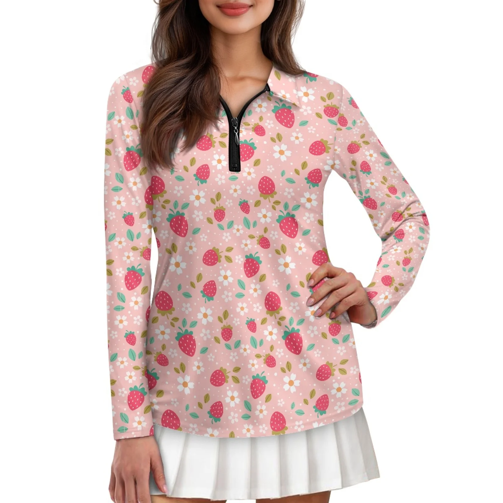PENSTROLL Strawberry Daisy Womens Tennis Golf Pickleball Shirts Hiking Tennis Running Tops for Cycling
